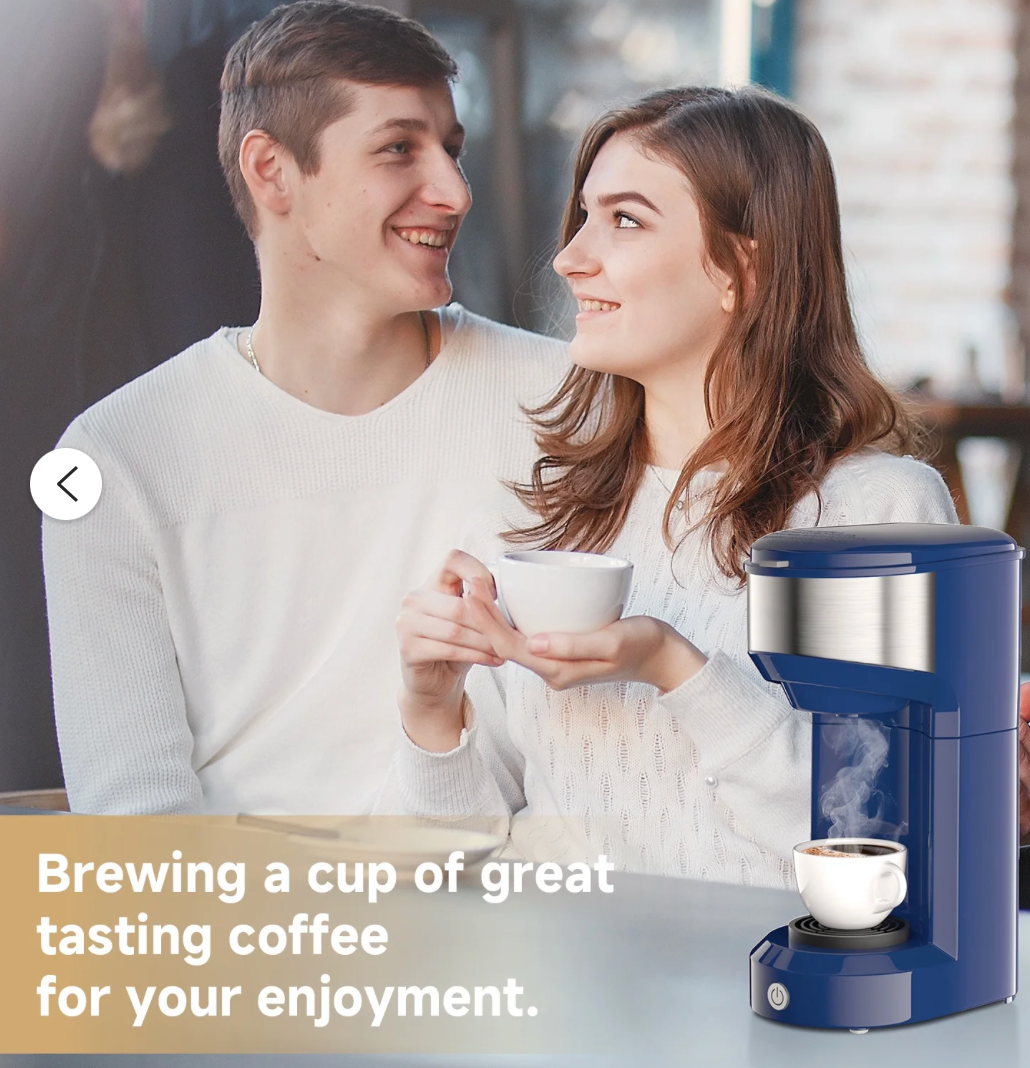MINI Single Serve Coffee Maker,Instant Coffee Maker One Cup for K Cup & Ground Coffee,Portable Capsule Coffee Machine with 6 to 14oz Reservoir,90 Seconds Fast Brewing and One Button Operation