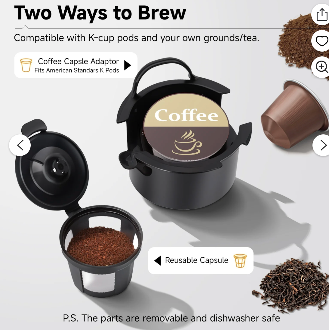 MINI Single Serve Coffee Maker,Instant Coffee Maker One Cup for K Cup & Ground Coffee,Portable Capsule Coffee Machine with 6 to 14oz Reservoir,90 Seconds Fast Brewing and One Button Operation