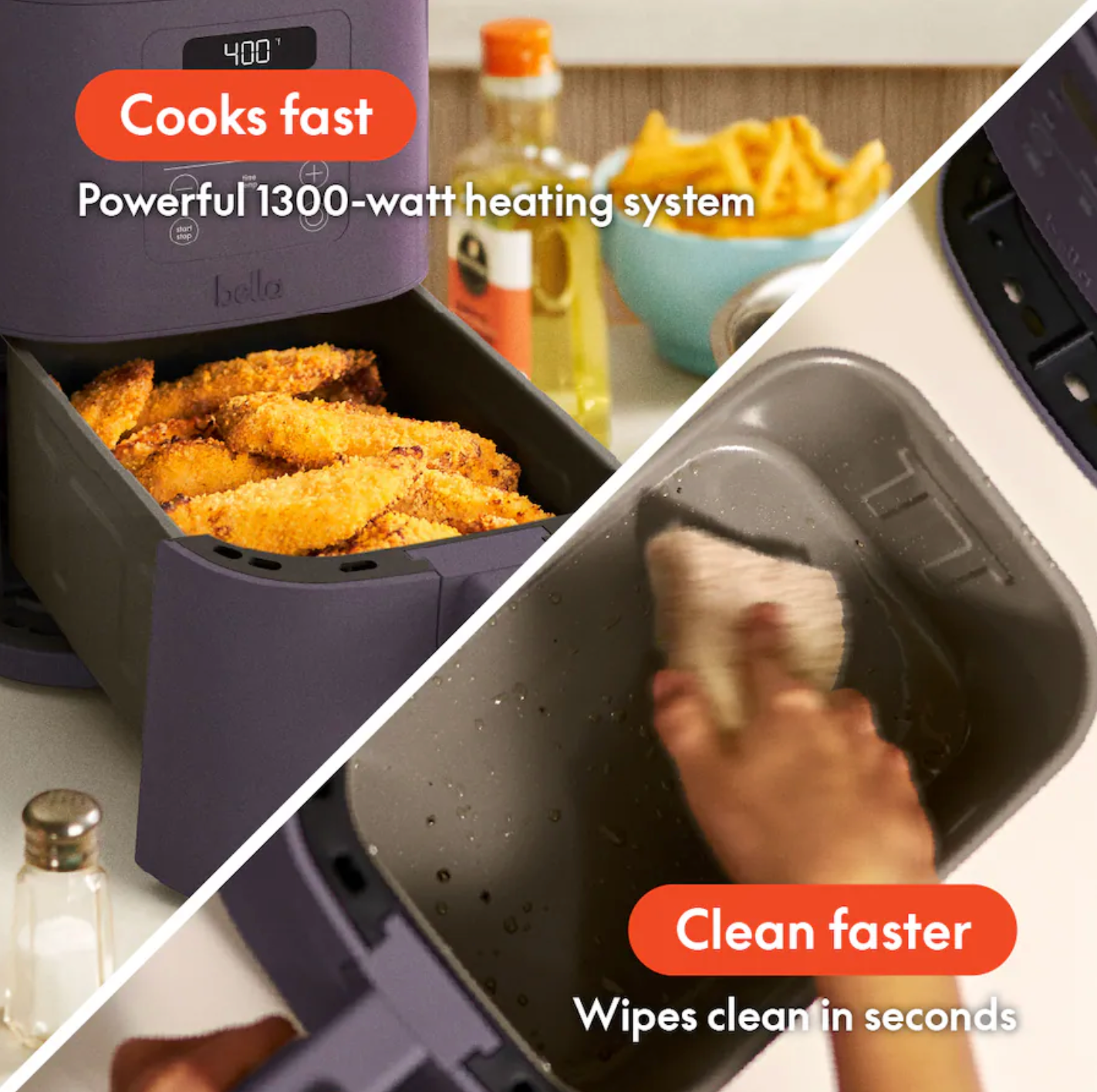 Bella - Fits-anywhere Kitchenware: 4-qt. Slim Air Fryer - Plum