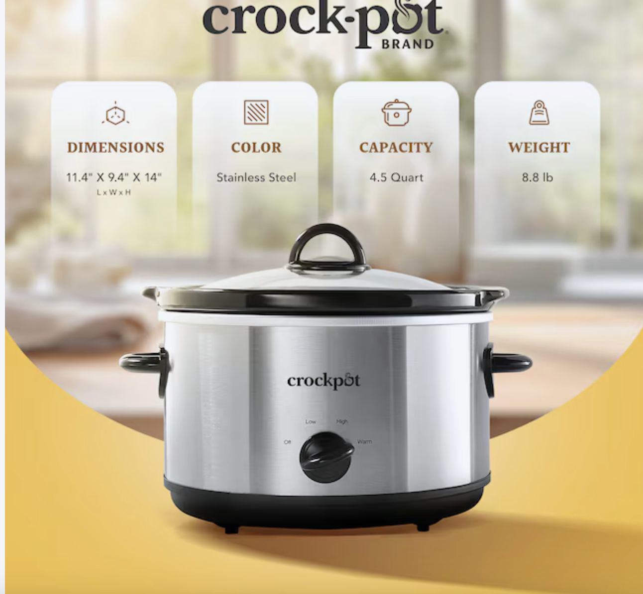Crock-Pot 4.5 Quarts Manual Design Series Slow Cooker w/3 Heat Settings, Silver