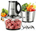 SPZTJK 3-Speed Electric Food Processor: Meat Grinder, Vegetable Chopper & Baby Food Maker - 300W, 2 Bowls (8 Cup Stainless Steel+8 Cup Glass), Quiet Operation