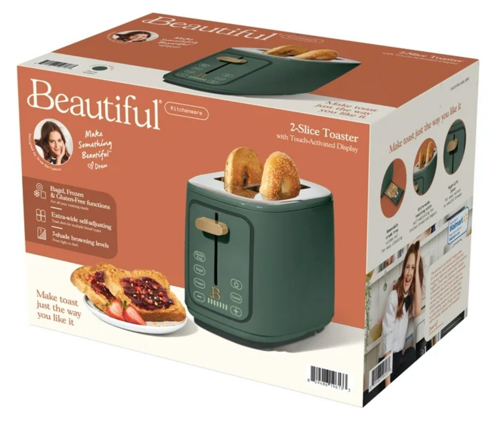 Beautiful 2 Slice Toaster with Touch-Activated Display, Thyme Green by Drew Barrymore