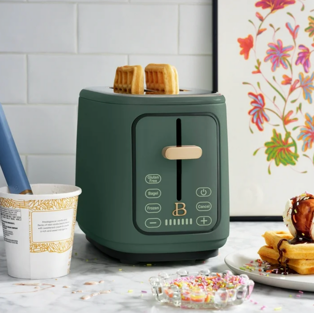 Beautiful 2 Slice Toaster with Touch-Activated Display, Thyme Green by Drew Barrymore