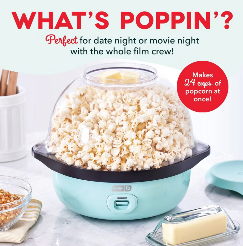 Dash 6qt SmartStore Stirring Popcorn Maker - Aqua: Electric Popcorn Popper, 850W, Hand Wash
