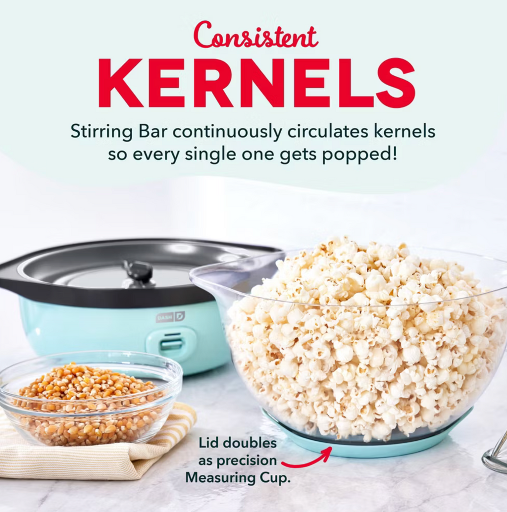 Dash 6qt SmartStore Stirring Popcorn Maker - Aqua: Electric Popcorn Popper, 850W, Hand Wash