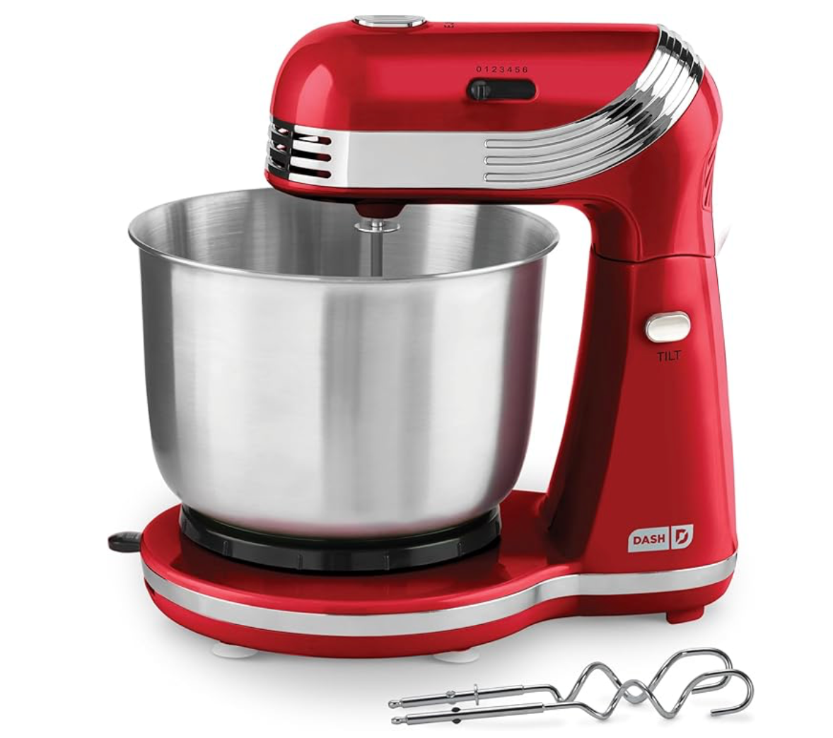 Dash Everyday Stand Mixer - Compact Tilt-Head Stand Mixer for Everyday Recipes - 6-Speed Power with Stainless Steel Bowl - Red, 3-Quart