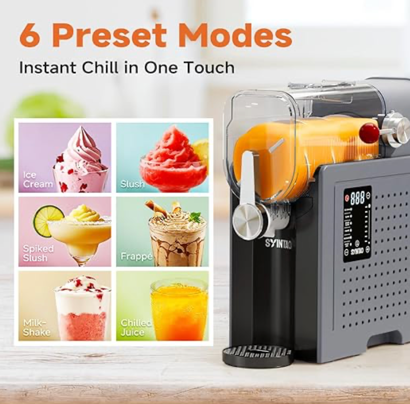 Professional Frozen Drink Maker,No Ice Needed Slusher Machine with Real-Time Temperature Display & Auto-Clean,6 Preset Programs for Ice Cream,Smoothies,Milkshakes,Perfect for Summe
