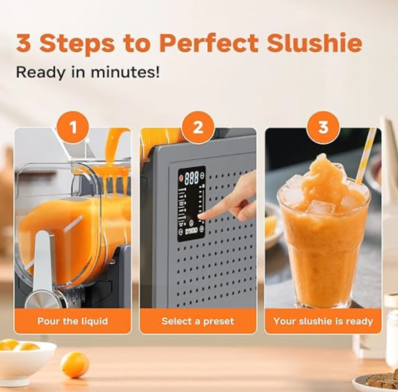 Professional Frozen Drink Maker,No Ice Needed Slusher Machine with Real-Time Temperature Display & Auto-Clean,6 Preset Programs for Ice Cream,Smoothies,Milkshakes,Perfect for Summe
