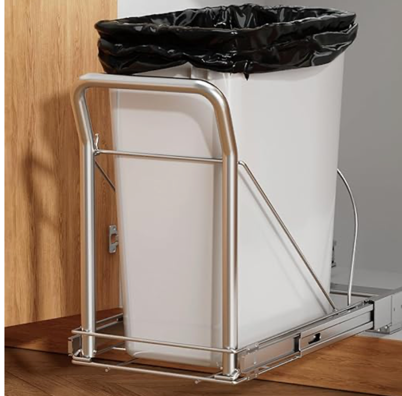 Pull Out Trash Can Under Cabinet with Soft-Close Slides，Heavy Duty Slide Out Under Sink Garbage Can for Kitchen，Adjustable Tail Groove for Can，Requires 13" W X 18" D Cabinets,(Not Included Trash Can)
