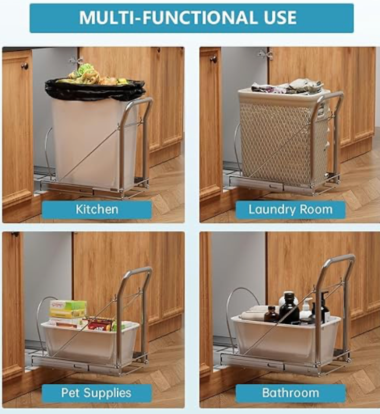 Pull Out Trash Can Under Cabinet with Soft-Close Slides，Heavy Duty Slide Out Under Sink Garbage Can for Kitchen，Adjustable Tail Groove for Can，Requires 13" W X 18" D Cabinets,(Not Included Trash Can)