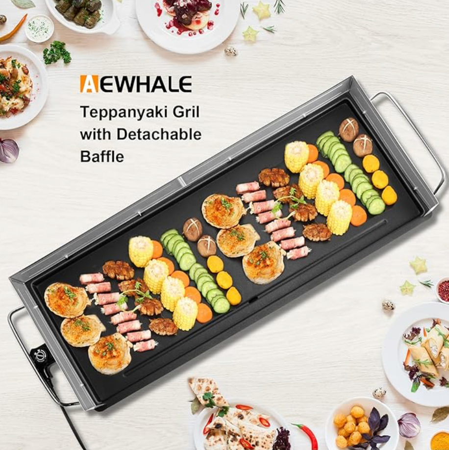 AEWHALE 35" Electric Nonstick Extra Large Griddle Grill-Teppanyaki Grill BBQ Indoor/Outdoor with Adjustable Temperature,Detachable for Easy Cleaning,Extra Wide