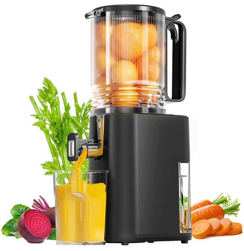Cold Press Juicer, 5.5inch Wide Feed Chute Juicer Machine, Slow Masticating Juicer for Whole Vegetables & Fruits, Black