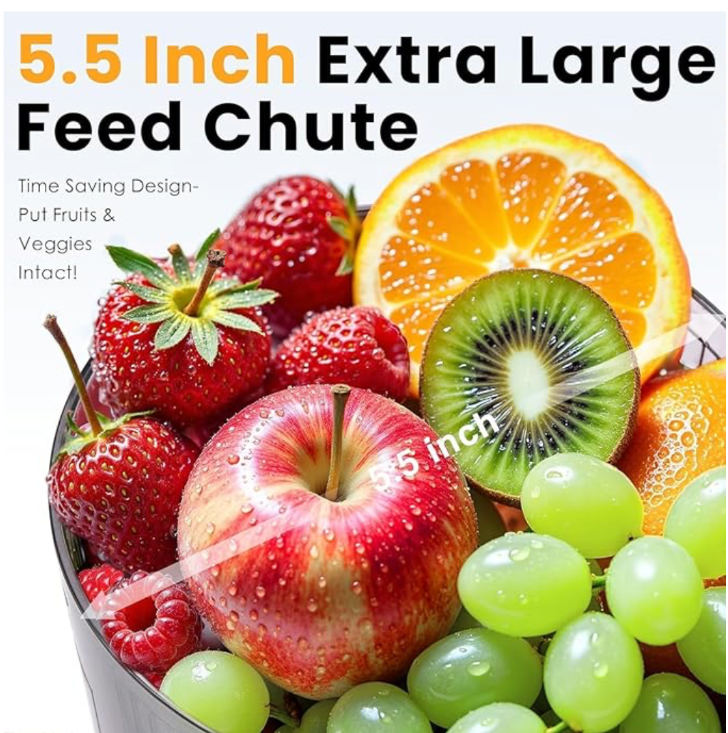 Cold Press Juicer, 5.5inch Wide Feed Chute Juicer Machine, Slow Masticating Juicer for Whole Vegetables & Fruits, Black