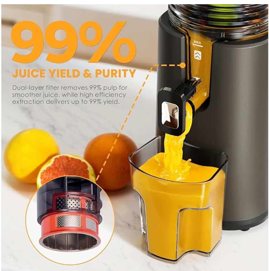 Cold Press Juicer, 5.5inch Wide Feed Chute Juicer Machine, Slow Masticating Juicer for Whole Vegetables & Fruits, Black