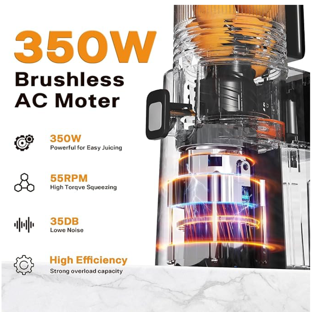 Cold Press Juicer, 5.5inch Wide Feed Chute Juicer Machine, Slow Masticating Juicer for Whole Vegetables & Fruits, Black