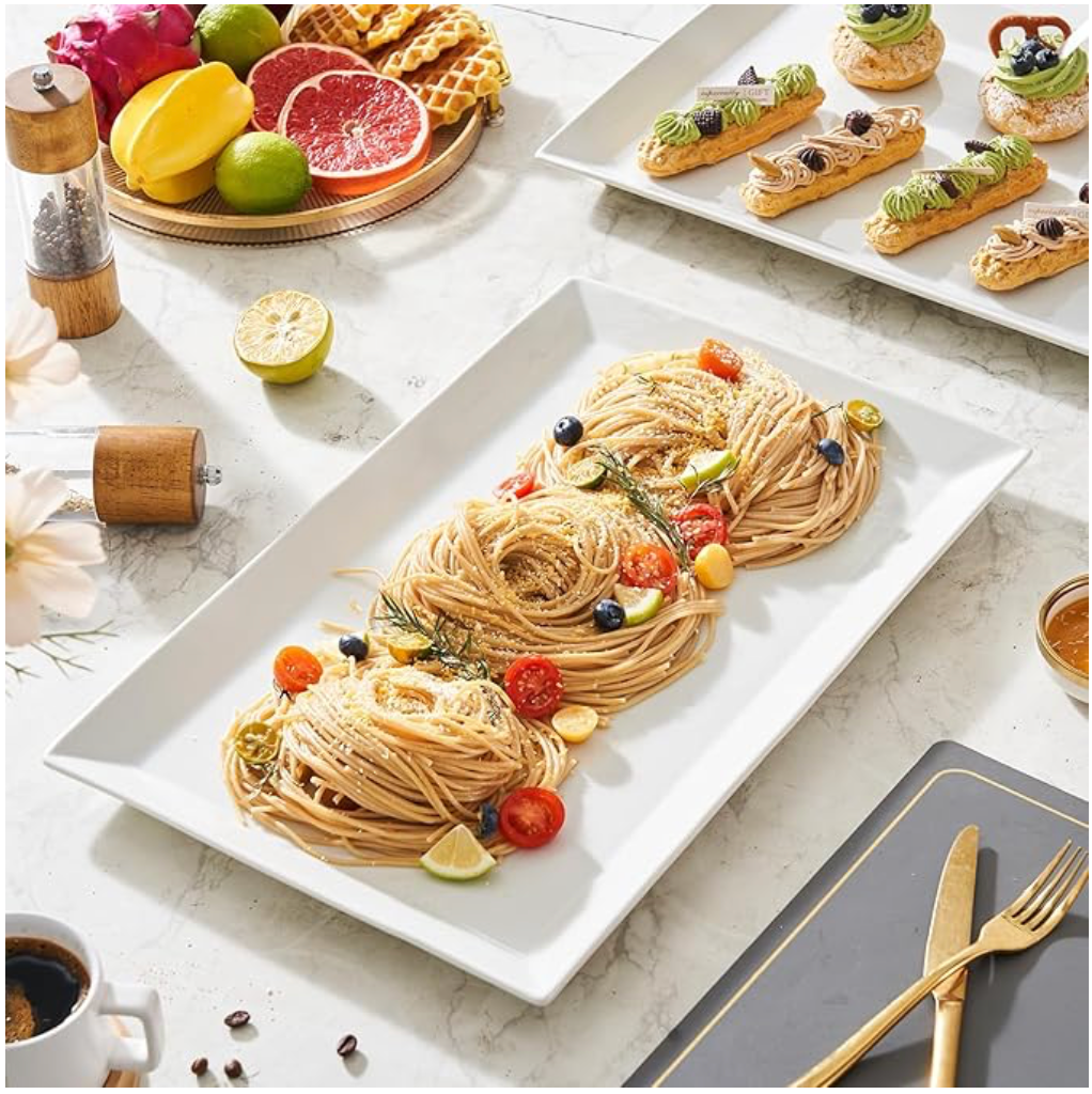 MIECOO Large Serving Platter, 18.5" x 11.5" White Serving Tray, Rectangular Porcelain Plate for Party, Wedding, Birthday, Entertaining, Food, Appetizer, Fruit, Sushi, Dessert