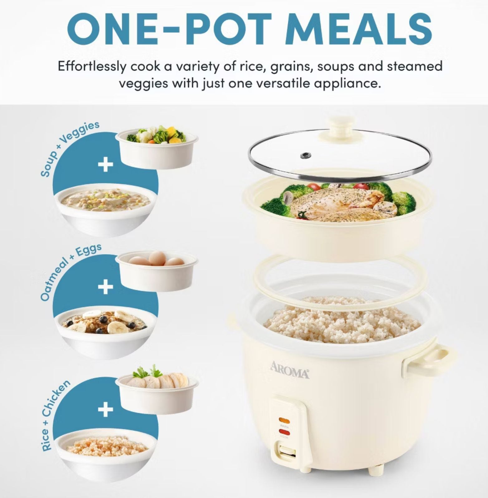 Aroma 16 Cup Rice Cooker with Pop Up Steam Tray