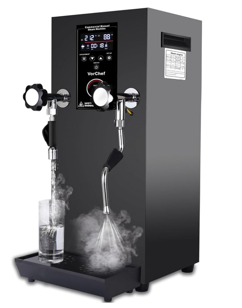 Commercial Milk Frother, 110V 2500W Automatic Steam Boiling Water Machine, Electric Steam Milk Foam Machine with LED Display for Shop Coffee Tea