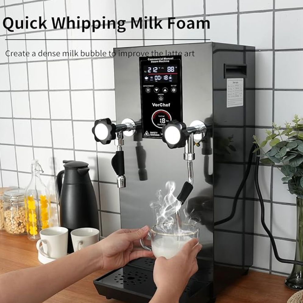 Commercial Milk Frother, 110V 2500W Automatic Steam Boiling Water Machine, Electric Steam Milk Foam Machine with LED Display for Shop Coffee Tea
