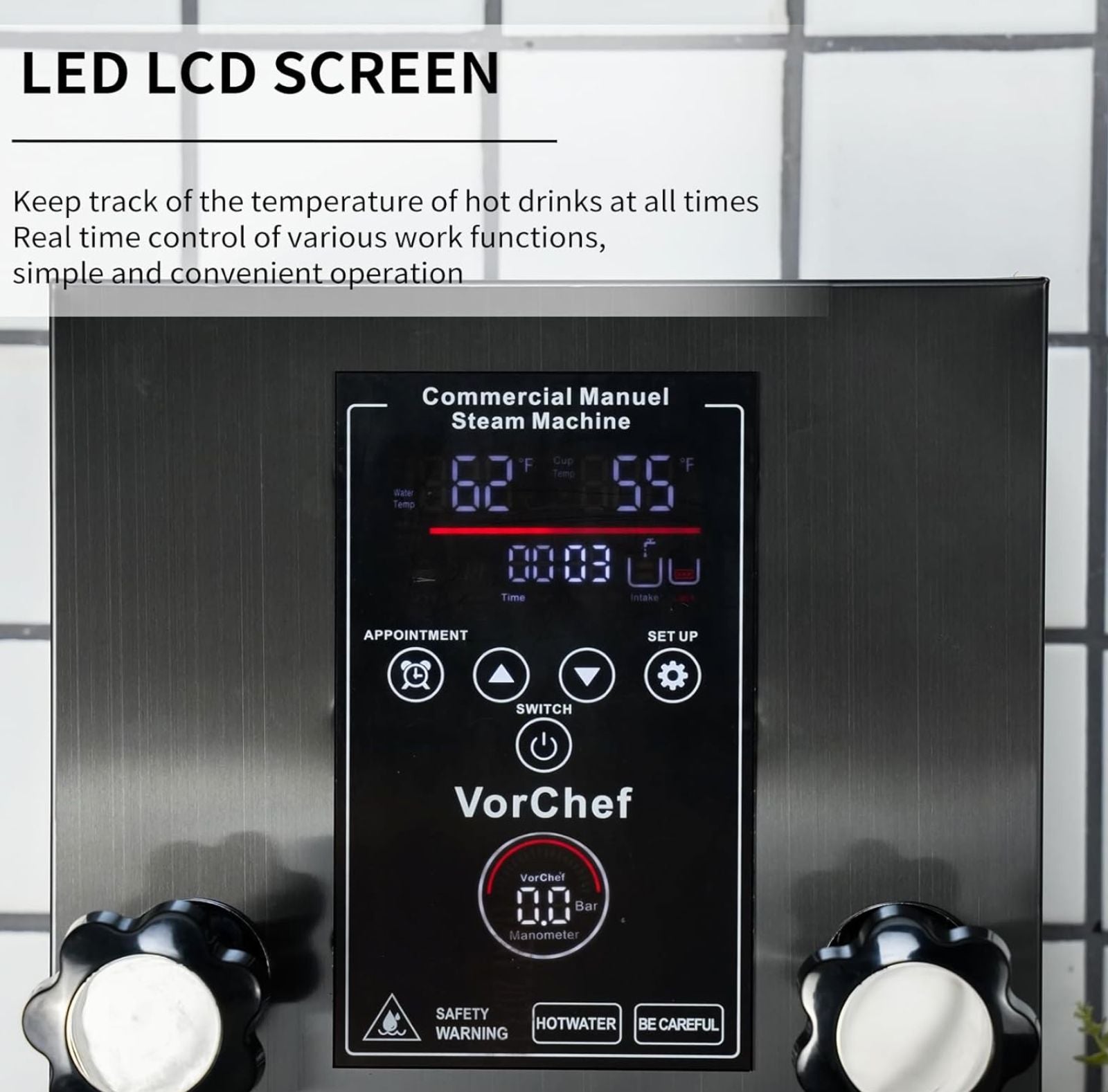 Commercial Milk Frother, 110V 2500W Automatic Steam Boiling Water Machine, Electric Steam Milk Foam Machine with LED Display for Shop Coffee Tea