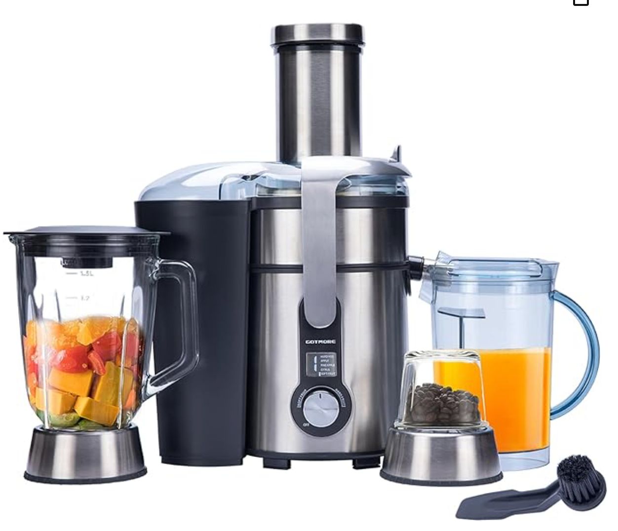 Juicer Machine, Blender & Grinder Combo 3 in 1 for Smoothies, Juice, Processing, Grinding & More 1300W Centrifugal Juice Extractor for Fruit Vegetable with 5 Speeds LCD Screen, Easy to Clean