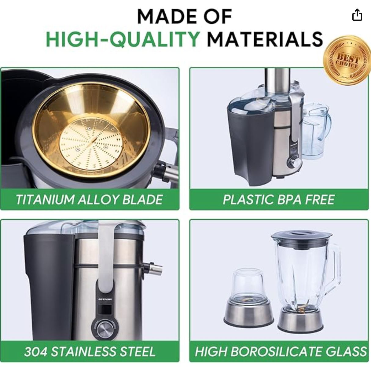 Juicer Machine, Blender & Grinder Combo 3 in 1 for Smoothies, Juice, Processing, Grinding & More 1300W Centrifugal Juice Extractor for Fruit Vegetable with 5 Speeds LCD Screen, Easy to Clean