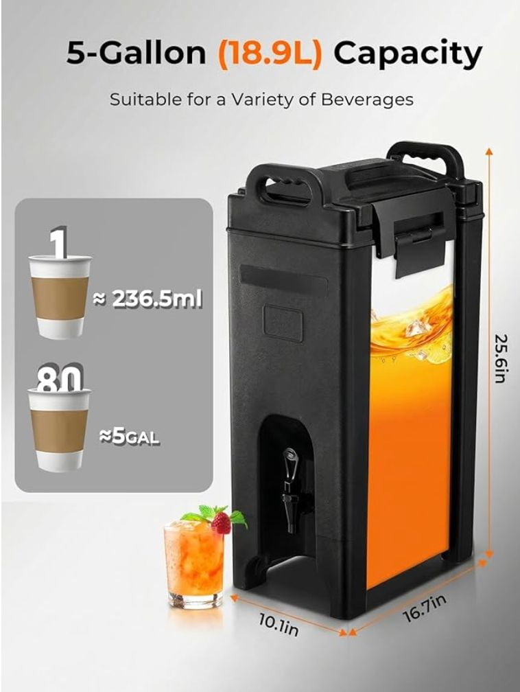 Insulated Beverage Dispenser 5 Gal, Commercial Hot/Cold Drink Dispenser for Coffee Shop, Large Parties, Church Gatherings, Camping, Heavy Duty Beverage Cooler with Faucet for Outdoor (No Electricity)