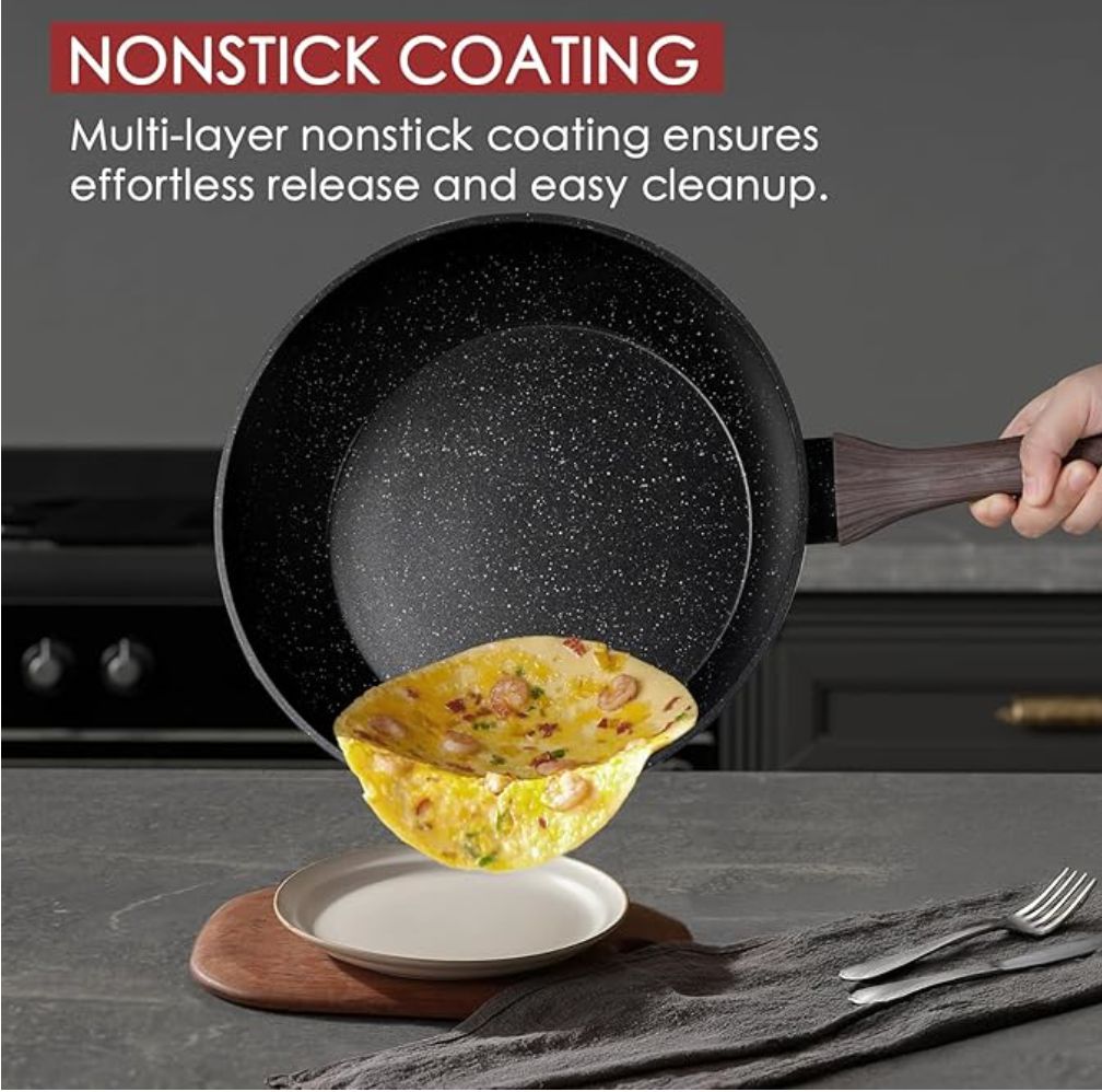 Kikcoin Pots and Pans Set Non Stick 31 Piece Kitchen Nonstick Cooking Cookware Sets with Grill Pan Saucepan Baking Sheet Utensil, Black