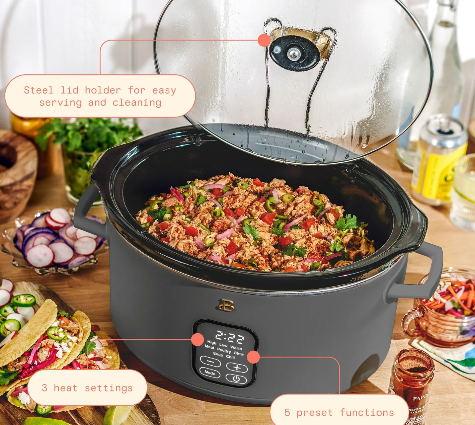 Beautiful 6 Qt Programmable Slow Cooker, Oyster Grey by Drew Barrymore
