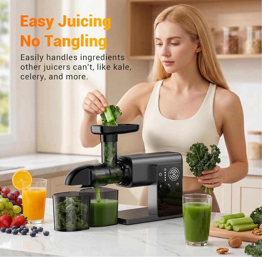 Cold Press Juicer Machines, Slow Masticating Juicers with LED Smart Touch Screen, Professional Extractor for Leafy Greens, Kale & Fibrous Vegetables, 2 Modes & Reverse, BPA-Free
