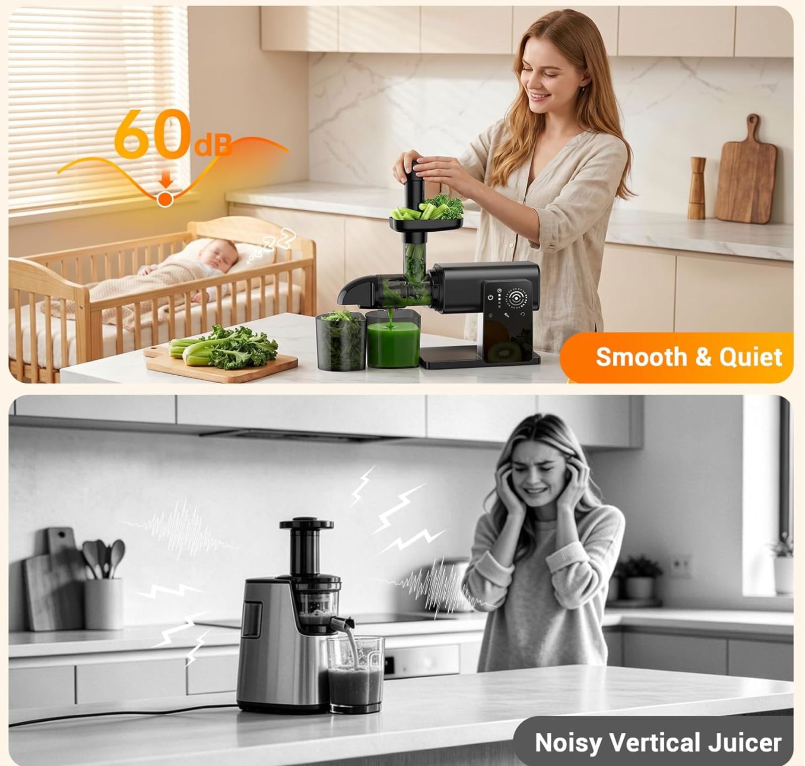 Cold Press Juicer Machines, Slow Masticating Juicers with LED Smart Touch Screen, Professional Extractor for Leafy Greens, Kale & Fibrous Vegetables, 2 Modes & Reverse, BPA-Free