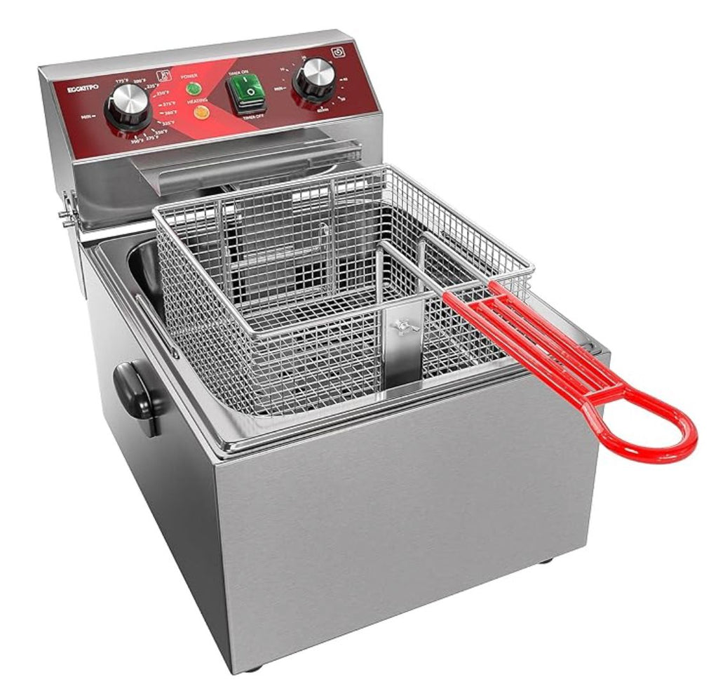 EGGKITPO Electric Deep fryer Single Tank Deep Fryer with Basket Capacity 10L(10.5QT) Electric Countertop Fryers with 60 Minute Timer for Home Kitchen and Restaurant, 1800 Watts, 120V