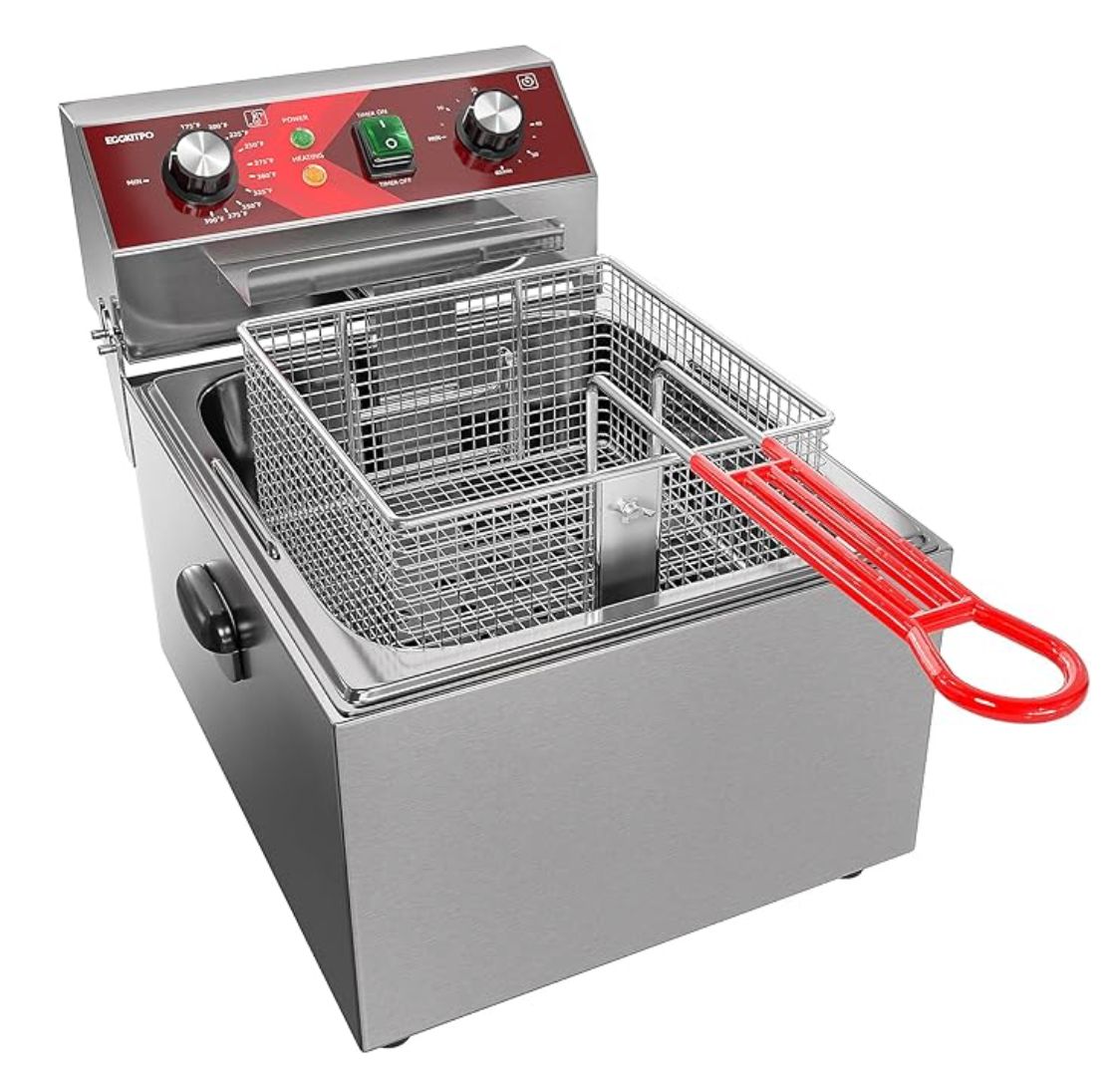 EGGKITPO Electric Deep fryer Single Tank Deep Fryer with Basket Capacity 10L(10.5QT) Electric Countertop Fryers with 60 Minute Timer for Home Kitchen and Restaurant, 1800 Watts, 120V