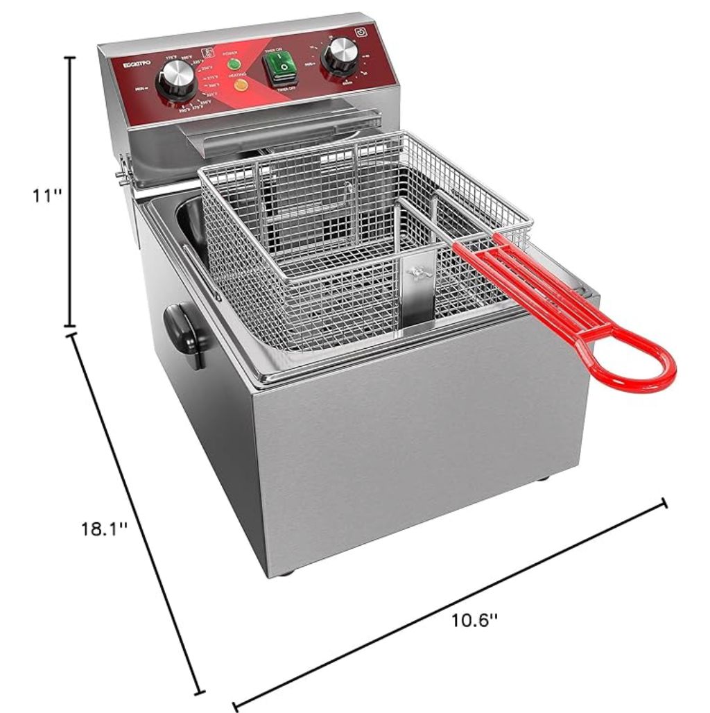 EGGKITPO Electric Deep fryer Single Tank Deep Fryer with Basket Capacity 10L(10.5QT) Electric Countertop Fryers with 60 Minute Timer for Home Kitchen and Restaurant, 1800 Watts, 120V