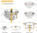ROVSUN 5QT 2 Packs Chafing Dish Buffet Set Gold Accent, NSF Round Stainless Steel Buffet Warmer Chafers and Buffet Warmers Sets with Glass Lid & Lid Holder for Catering Events Parties Weddings Dinners