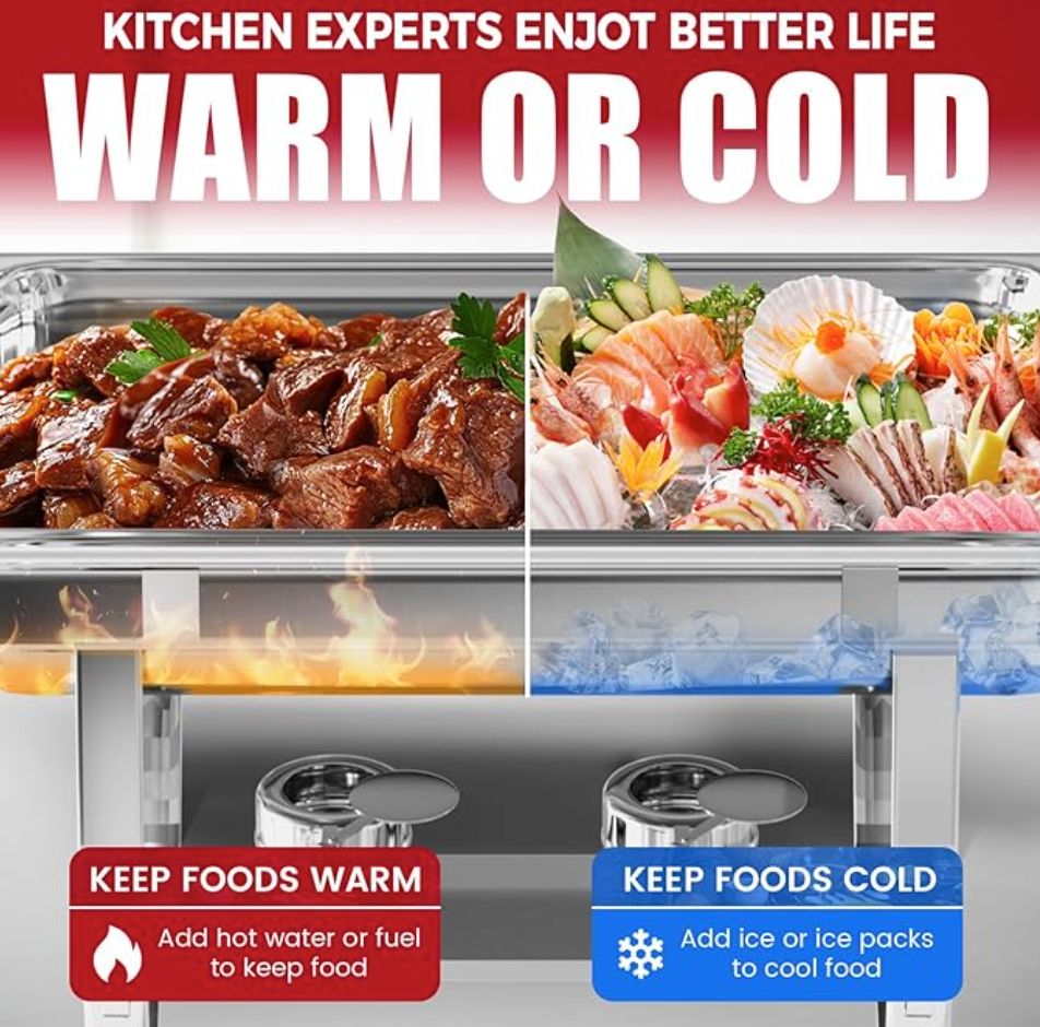 Chafing Dish Buffet Set of 2, 8QT Stainless Steel Rectangular Chafers and Buffet Warmer Sets for Catering, with Food & Water Pan, Lid, Foldable Frame, Fuel Holder for Event Party Holiday