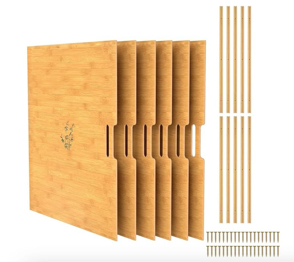 bimiti 6 Pieces Wood Cabinet Dividers with 12 Slideways & 36 Screws for Easy DIY Install & Clean – Kitchen Cabinet Organizers for Baking Sheets, Utility Rooms, Bathrooms