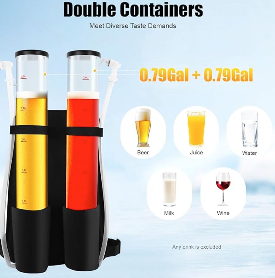Dual Tank Backpack Drink Dispenser, Dual Barrel Portable Backpack Dispenser, Beer Machine Double Tub Beverage Machine, Dual Faucet Beer Tower, for Party Outdoor