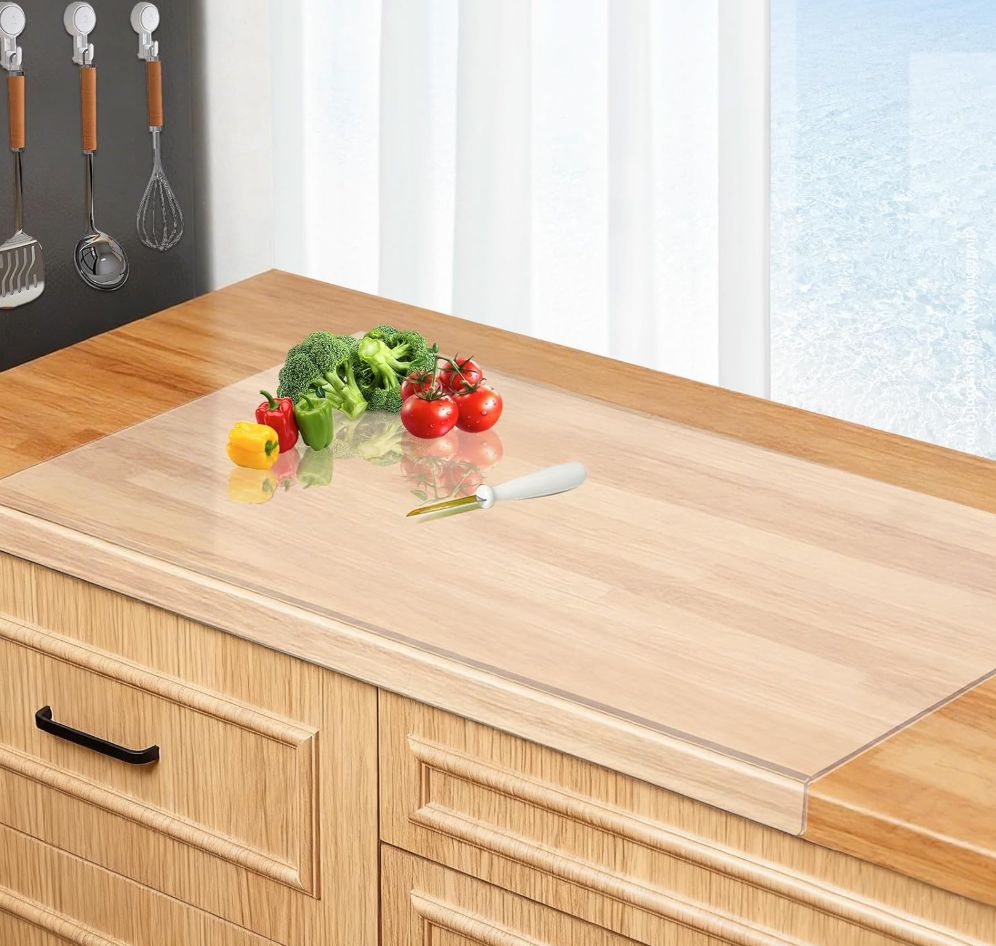 Renyqatt Large Acrylic Cutting Board with Counter Lip, 36 x 24 Inch Clear Cutting Board for Kitchen Countertop, Non Slip Protector Cover Shatter Resistant for Home Restaurant Kitchen Sink Stove