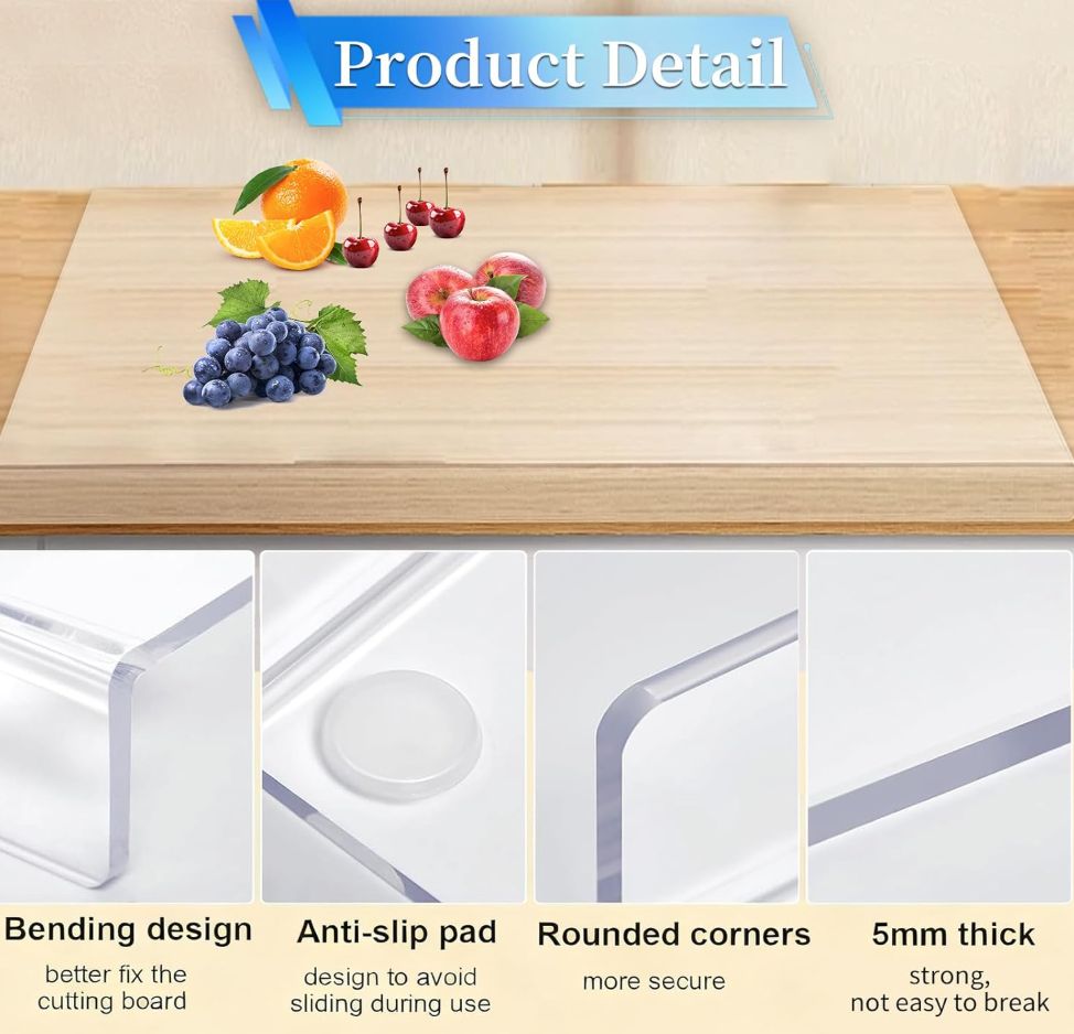 Renyqatt Large Acrylic Cutting Board with Counter Lip, 36 x 24 Inch Clear Cutting Board for Kitchen Countertop, Non Slip Protector Cover Shatter Resistant for Home Restaurant Kitchen Sink Stove
