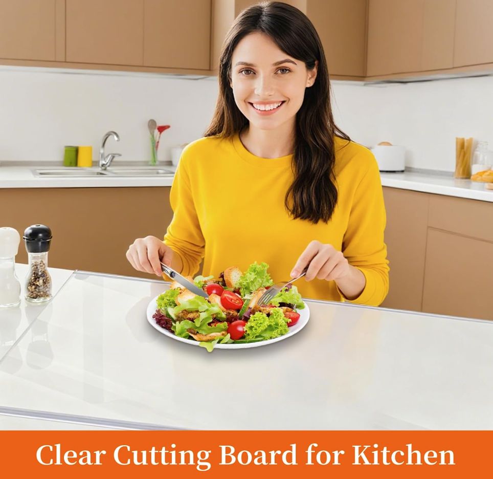 Renyqatt Large Acrylic Cutting Board with Counter Lip, 36 x 24 Inch Clear Cutting Board for Kitchen Countertop, Non Slip Protector Cover Shatter Resistant for Home Restaurant Kitchen Sink Stove