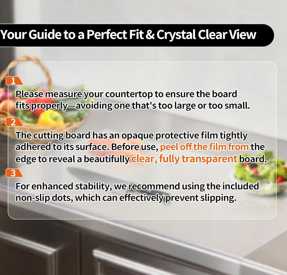Renyqatt Large Acrylic Cutting Board with Counter Lip, 36 x 24 Inch Clear Cutting Board for Kitchen Countertop, Non Slip Protector Cover Shatter Resistant for Home Restaurant Kitchen Sink Stove