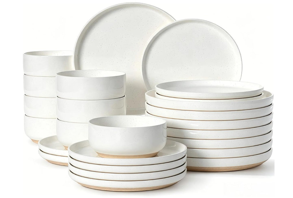 Plates and Bowls Sets, Scratch Resistant Dinnerware Sets for 8, 24 Pieces Porcelain Ceramic Dishware Dishes Set, Modern Stoneware Kitchen Dinner Set, Microwave and Dishwasher Safe, Cream White
