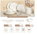 Plates and Bowls Sets, Scratch Resistant Dinnerware Sets for 8, 24 Pieces Porcelain Ceramic Dishware Dishes Set, Modern Stoneware Kitchen Dinner Set, Microwave and Dishwasher Safe, Cream White