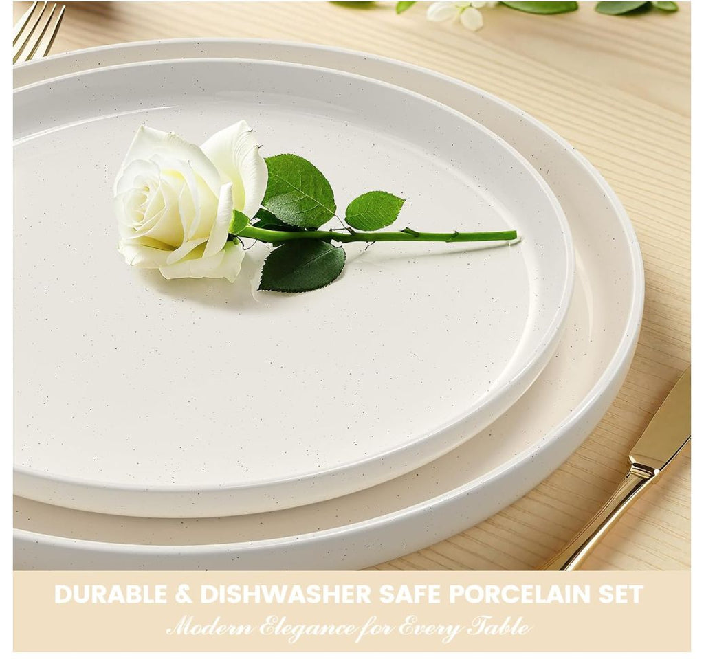 Plates and Bowls Sets, Scratch Resistant Dinnerware Sets for 8, 24 Pieces Porcelain Ceramic Dishware Dishes Set, Modern Stoneware Kitchen Dinner Set, Microwave and Dishwasher Safe, Cream White