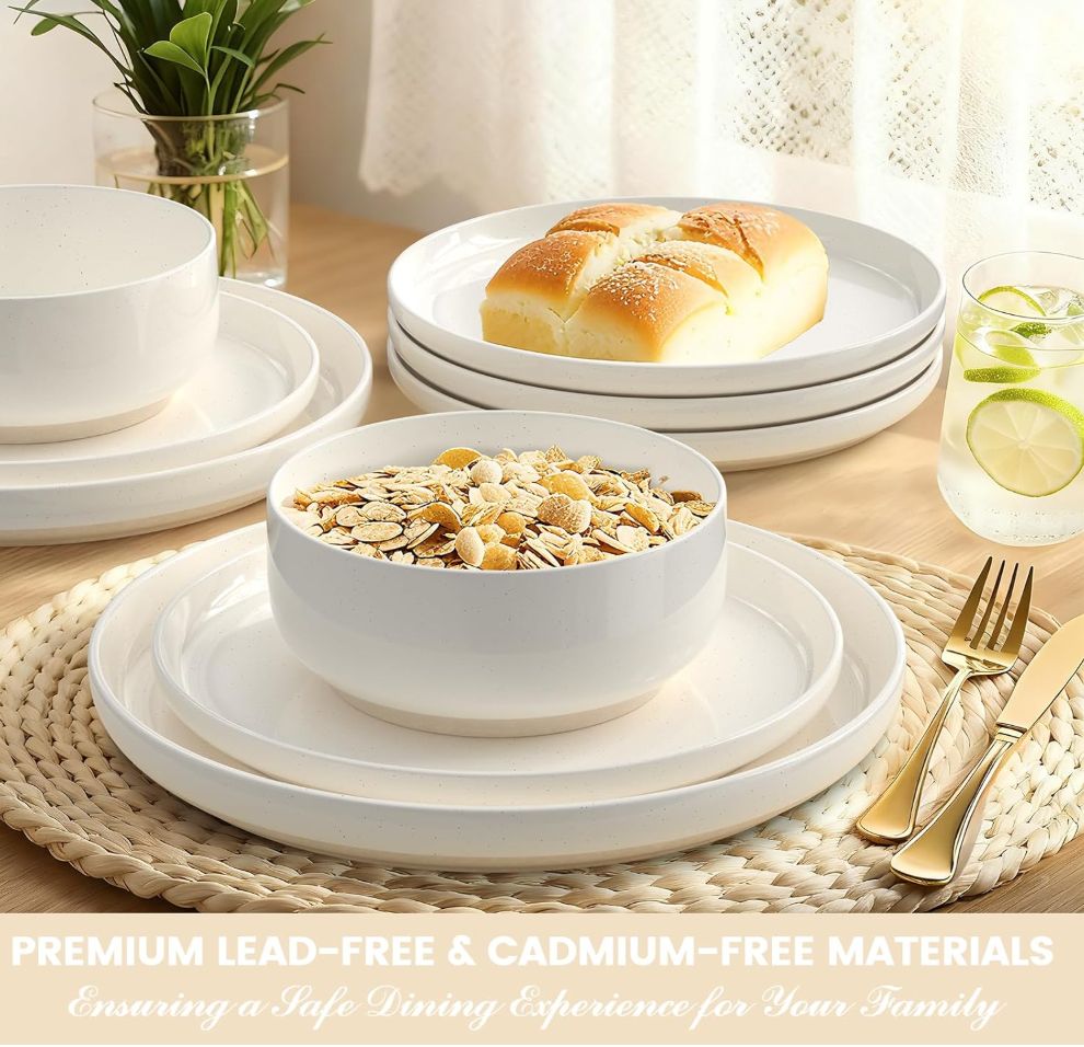 Plates and Bowls Sets, Scratch Resistant Dinnerware Sets for 8, 24 Pieces Porcelain Ceramic Dishware Dishes Set, Modern Stoneware Kitchen Dinner Set, Microwave and Dishwasher Safe, Cream White