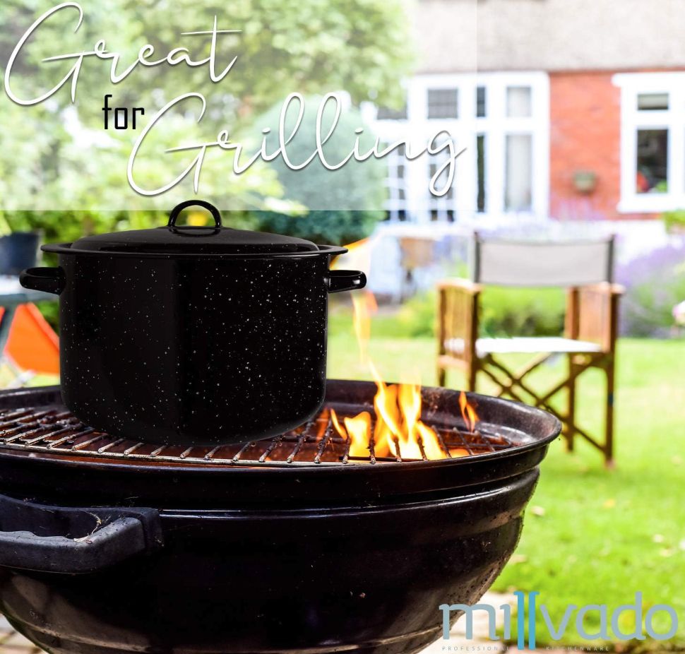 Millvado Granite 12 Qt Stockpot, Nonstick Soup Pot With Lid, Speckled Enamel Ware Cookware, Large Stock Pot For Boiling and Cooking, Big Granite Cooking Pot for Stovetop, Campfire, Outdoor Stove