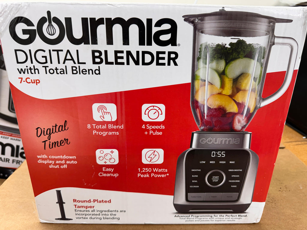Gourmia Digital Blender with 8 Total Blend Programs, 4 Speeds & Round-Plated Tam