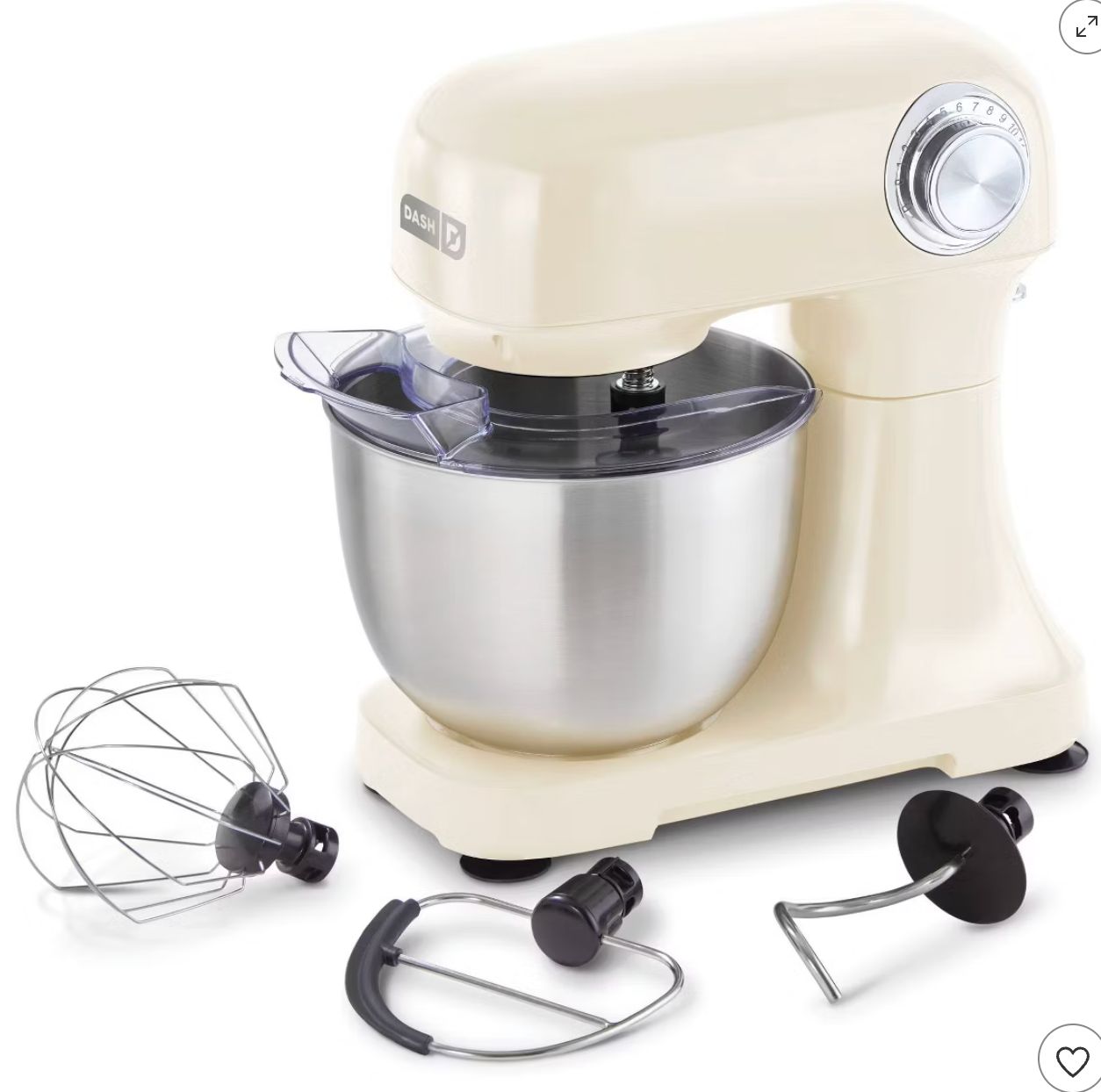 Dash Tilt Head 3.5qt 12-Speed Stand Mixer with 3 Attachments Cream