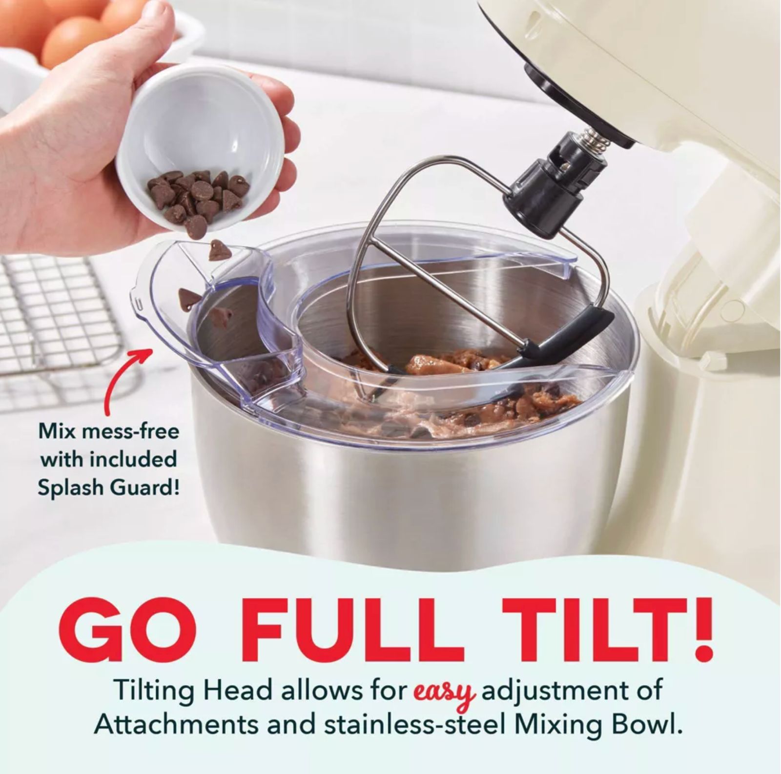 Dash Tilt Head 3.5qt 12-Speed Stand Mixer with 3 Attachments Cream